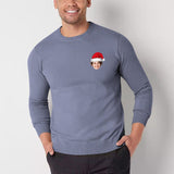 [High Quality]Custom Face Santa Hat Round Neck Sweater for Men Personalized Long Sleeve Ugly Sweater Tops