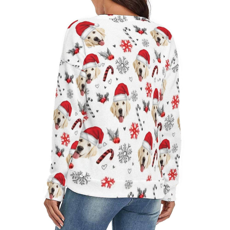 Custom Face V-Neck Sweater for Women Funny Christmas Design Custom Face Ugly Christmas Sweater Long-Sleeve Pullover Sweater