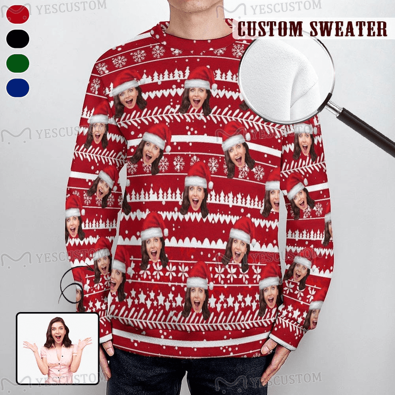 Custom Face Round Neck Sweater for Men Christmas Castle Doll Long Sleeve Lightweight Sweater Tops Personalized Ugly Sweater