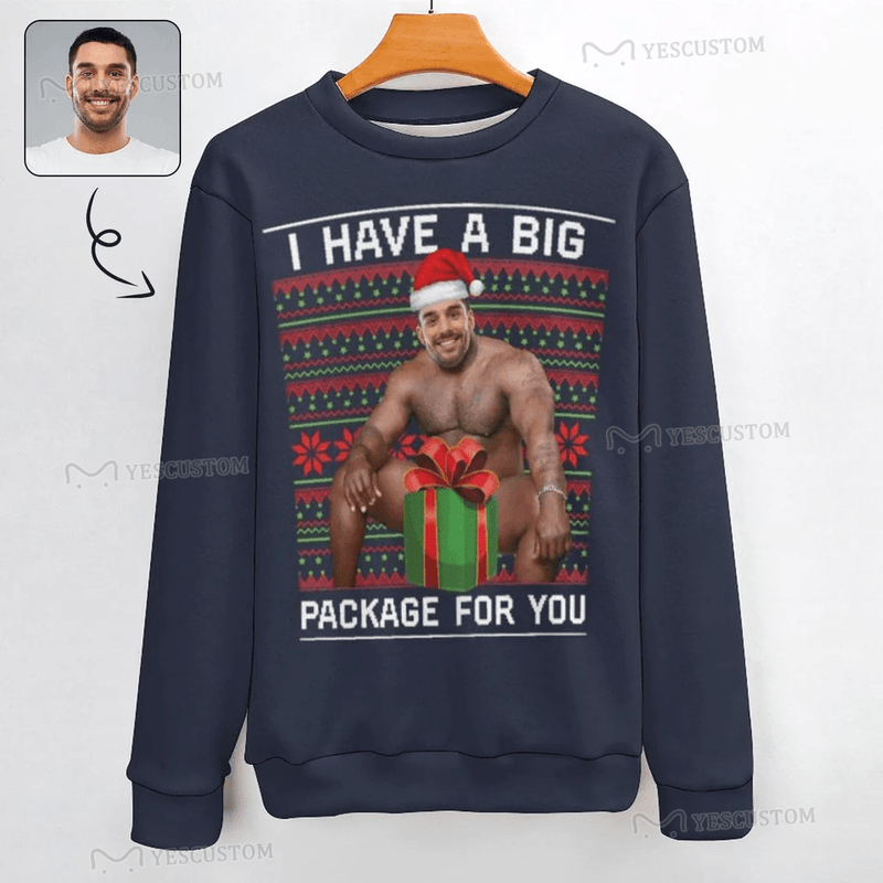 Custom Face Round Neck Sweater for Men Custom Ugly Christmas Sweater With Photo Long Sleeve Lightweight Sweater Tops