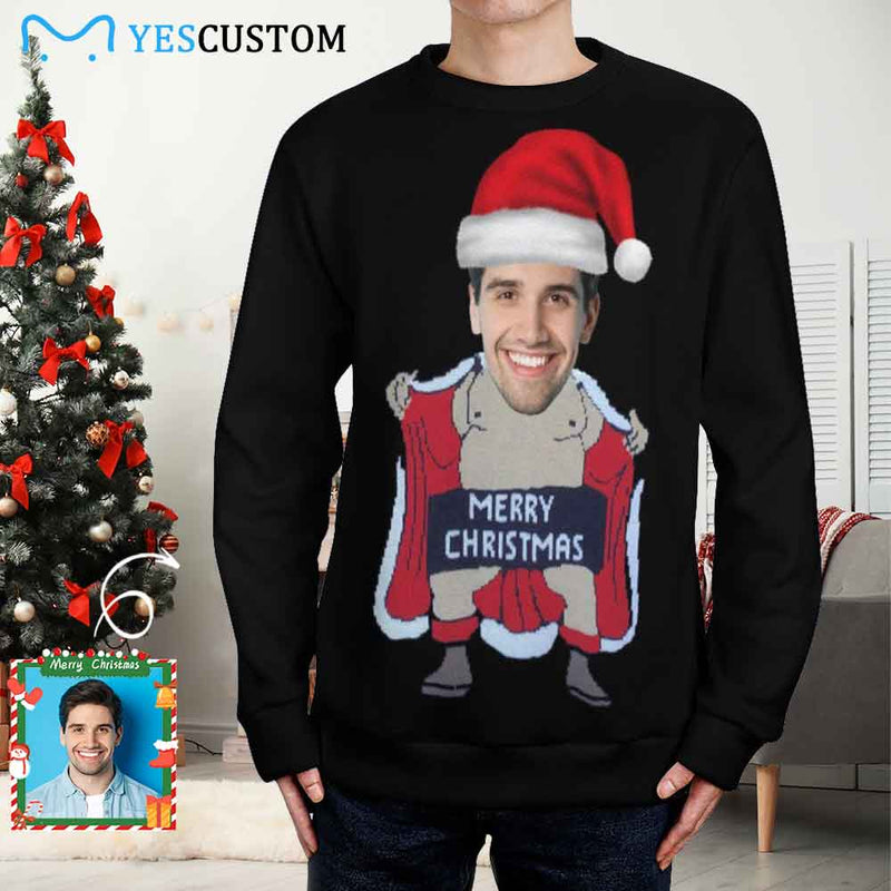 Custom Face Round Neck Sweater for Men Custom Ugly Christmas Sweater With Photo Long Sleeve Lightweight Sweater Tops