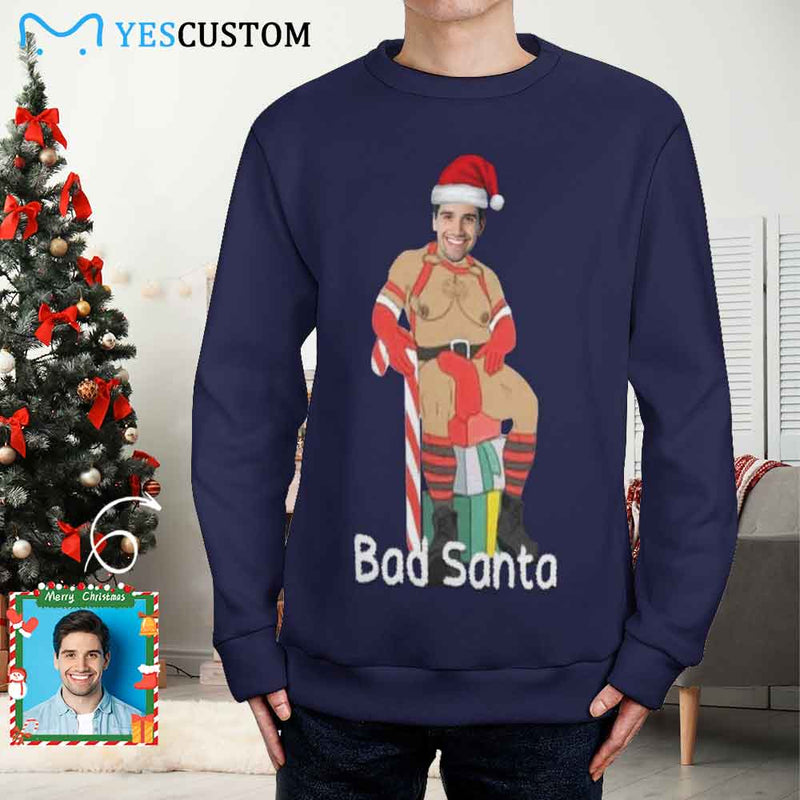 Custom Face Round Neck Sweater for Men Custom Ugly Christmas Sweater With Photo Long Sleeve Lightweight Sweater Tops