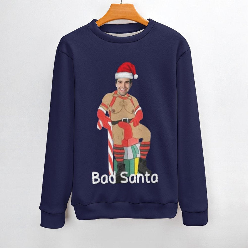 Custom Face Ugly Sweater Bad Santa Round Neck Sweater for Christmas