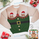 Custom Face Ugly Sweater Santa Hat Green Round Neck Sweater for Christmas