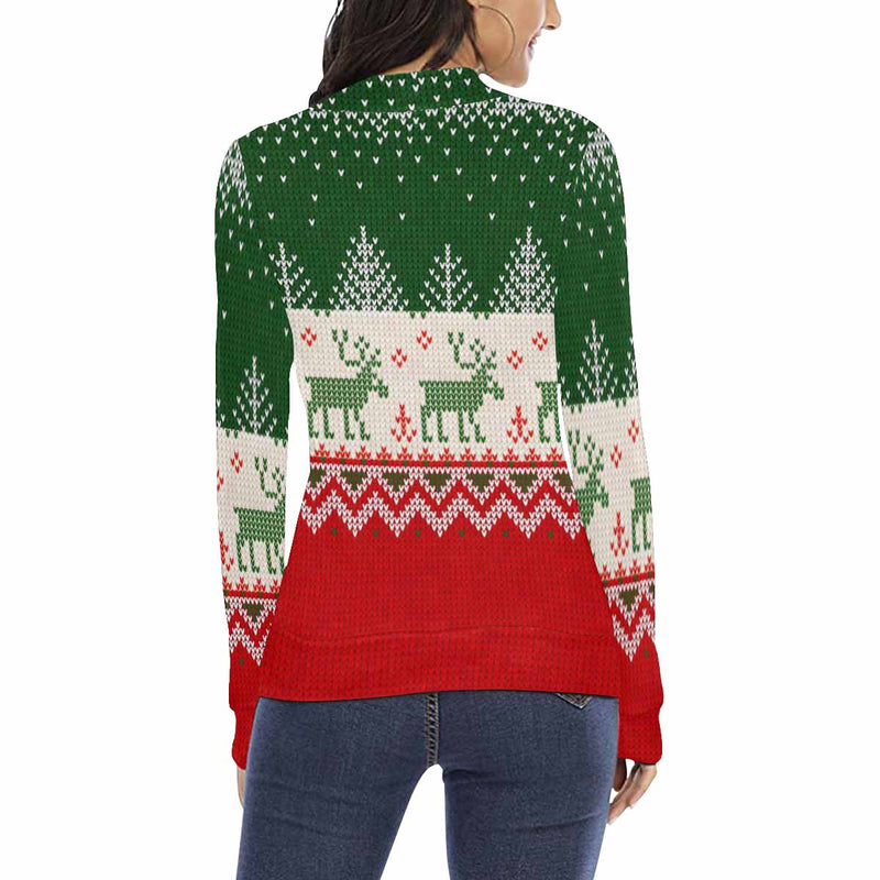 Custom Face Sweater Custom Photo Ugly Christmas Sweater Deer Snowflake Personalized Women's All Over Print Mock Neck Sweater