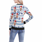 Custom Face Sweater Christmas Deer Tree White Personalized Women's All Over Print V-Neck Pullover Sweater Custom Face Ugly Christmas Sweater With Photo