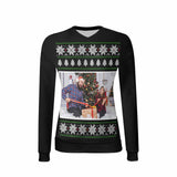 Custom Photo Sweater Christmas Snowflake Black Personalized Ugly Sweater With Photo Christmas Sweater With Picture Women's All Over Print V-Neck Pullover Sweater