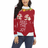 Custom Ugly Christmas Sweater Personalized Face Christmas Feel The Joy Women's All Over Print Mock Neck Sweater Ugly Christmas Sweater With Photo