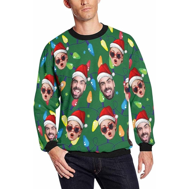 Personalized Face Christmas Light Leds Ugly Men's Christmas Sweatshirts, Gift For Christmas Custom face Sweatshirt, Ugly Couple Sweatshirts