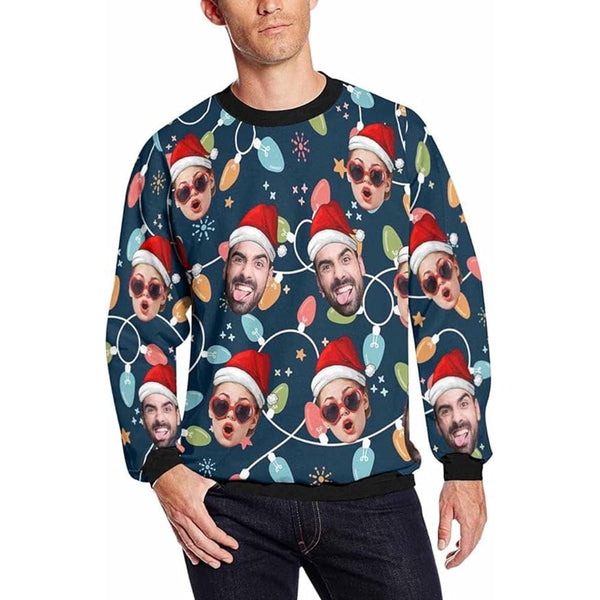 Personalized Face Christmas Light Leds Ugly Men's Christmas Sweatshirts, Gift For Christmas Custom face Sweatshirt, Ugly Couple Sweatshirts