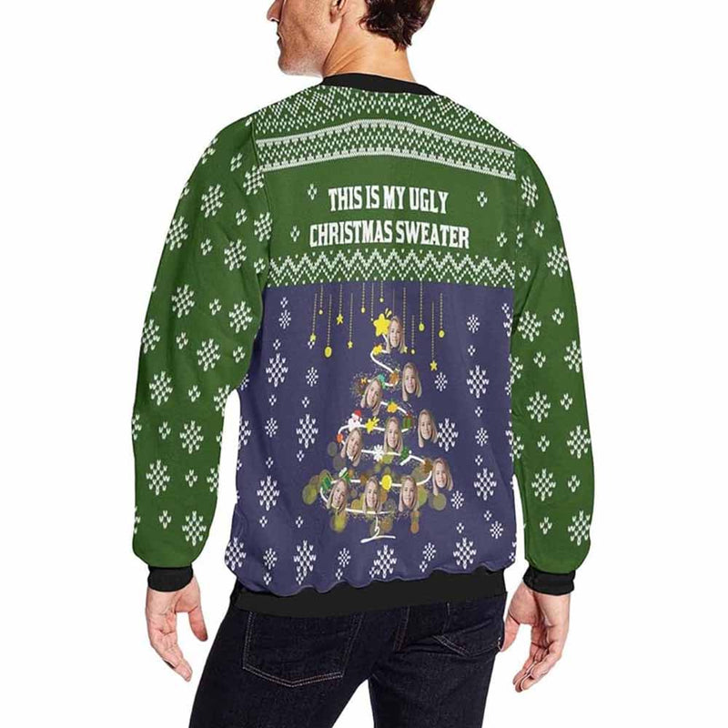 Personalized Face Christmas Tree With Lights Matching Ugly Christmas Sweatshirt, Gift For Christmas Custom face Sweatshirt, Ugly Couple Sweatshirts