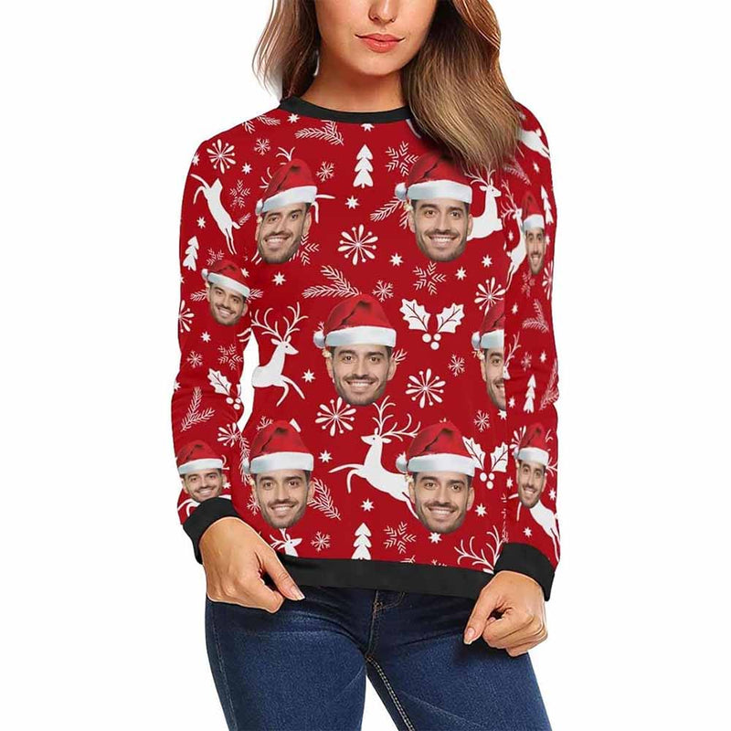 Personalized Face Elk Matching Ugly Christmas Sweatshirt, Gift For Christmas Custom face Sweatshirt, Ugly Couple Sweatshirts