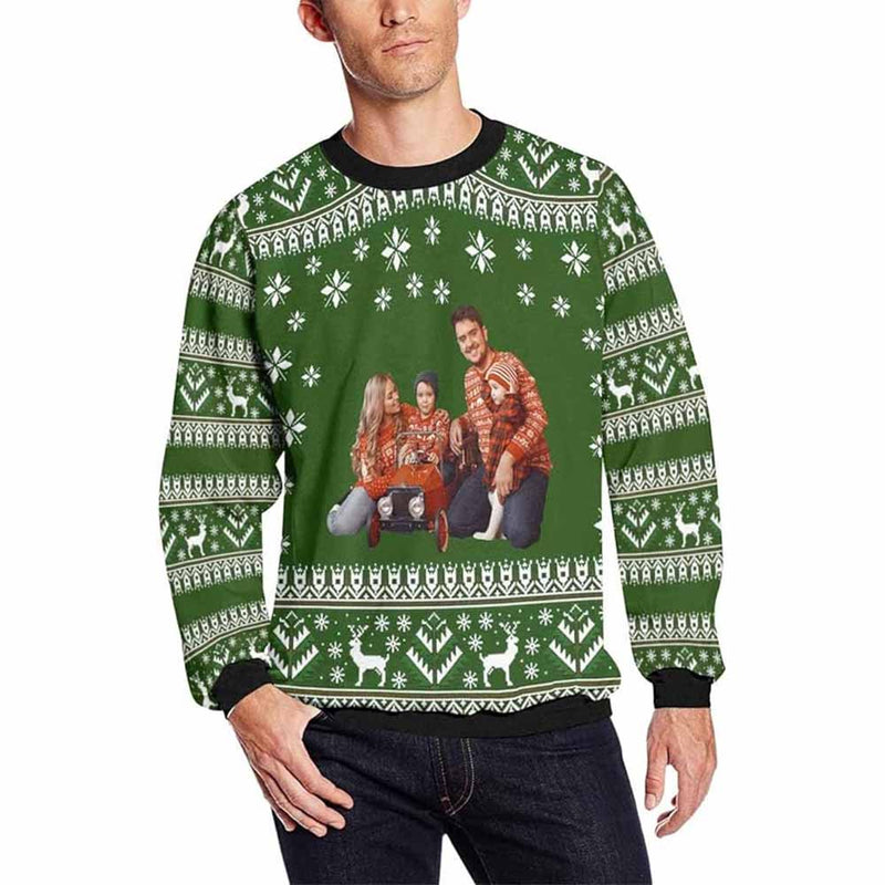 Personalized Family Snowflake Photo Matching Ugly Christmas Sweatshirt, Gift For Christmas Custom face Sweatshirt, Ugly Couple Sweatshirts