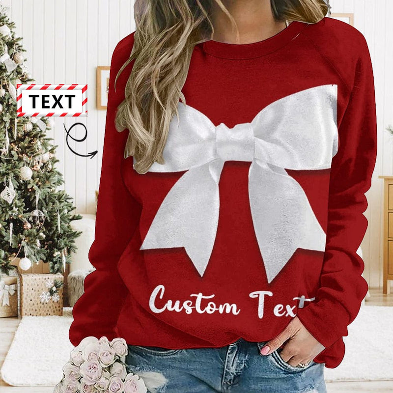 Personalized Text Christmas Bow Tie Red Ugly Women's Christmas Sweatshirts, Gift For Christmas Custom Text Sweatshirt, Ugly Couple Sweatshirts