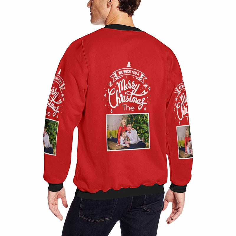 Personalized Photo Merry Christmas Red Ugly Men's Christmas Sweatshirts, Gift For Christmas Custom Photo Sweatshirt, Ugly Couple Sweatshirts