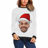 Personalized Face Christmas Red Hat Ugly Women's Christmas Sweatshirts, Gift For Christmas Custom face Sweatshirt, Ugly Couple Sweatshirts