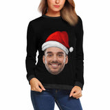 Personalized Face Christmas Red Hat Ugly Women's Christmas Sweatshirts, Gift For Christmas Custom face Sweatshirt, Ugly Couple Sweatshirts