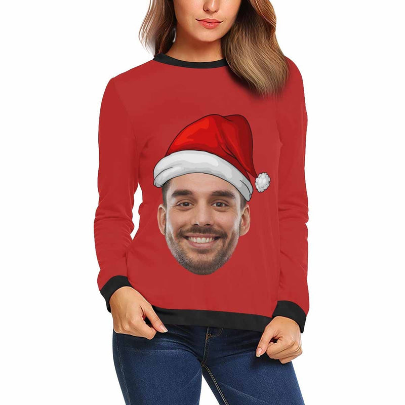 Personalized Face Christmas Red Hat Ugly Women's Christmas Sweatshirts, Gift For Christmas Custom face Sweatshirt, Ugly Couple Sweatshirts