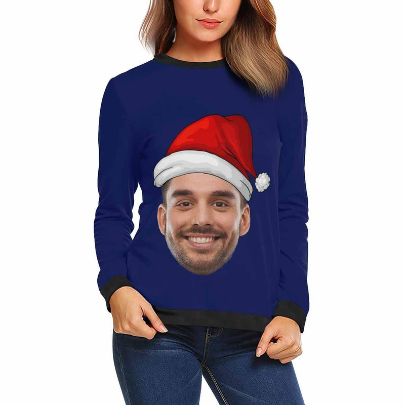 Personalized Face Christmas Red Hat Ugly Women's Christmas Sweatshirts, Gift For Christmas Custom face Sweatshirt, Ugly Couple Sweatshirts