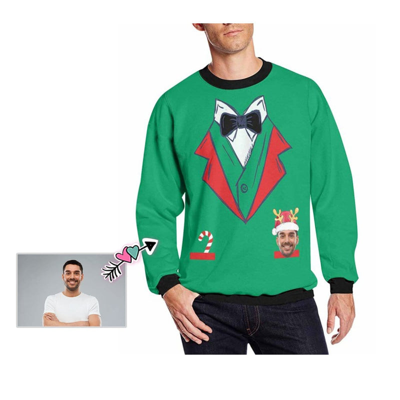 Personalized Face Christmas Suit Ugly Men's Christmas Sweatshirts, Gift For Christmas Custom face Sweatshirt, Ugly Couple Sweatshirts