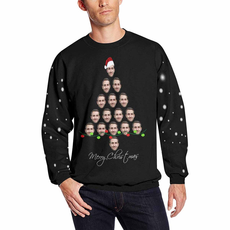 Personalized Pet Face Christmas Dog Tree Black Ugly Men's Christmas Sweatshirts, Gift For Christmas Custom face Sweatshirt, Ugly Couple Sweatshirts