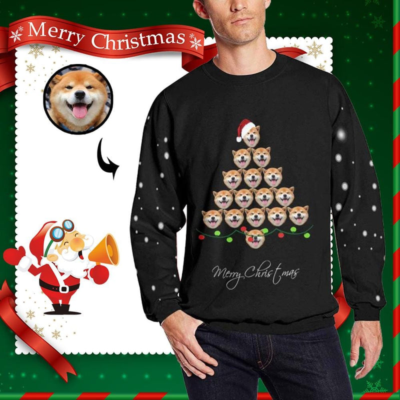 Personalized Pet Face Christmas Dog Tree Black Ugly Men's Christmas Sweatshirts, Gift For Christmas Custom face Sweatshirt, Ugly Couple Sweatshirts