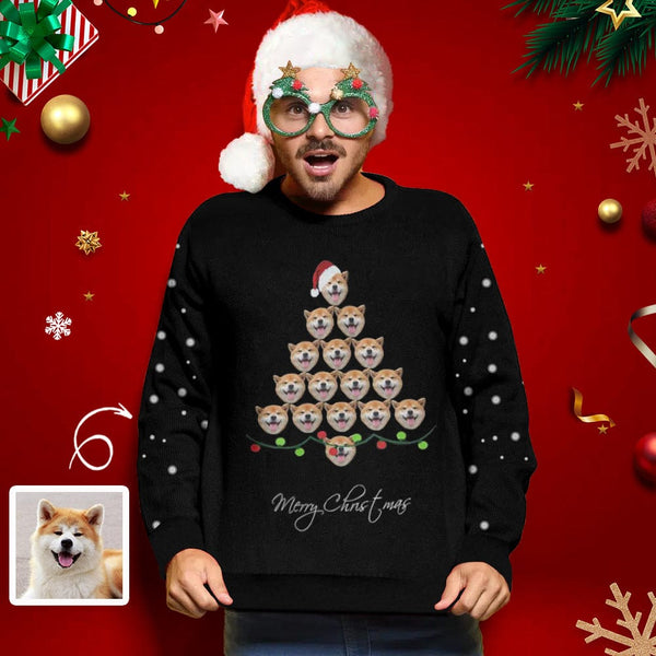 Personalized Pet Face Christmas Dog Tree Black Ugly Men's Christmas Sweatshirts, Gift For Christmas Custom face Sweatshirt, Ugly Couple Sweatshirts