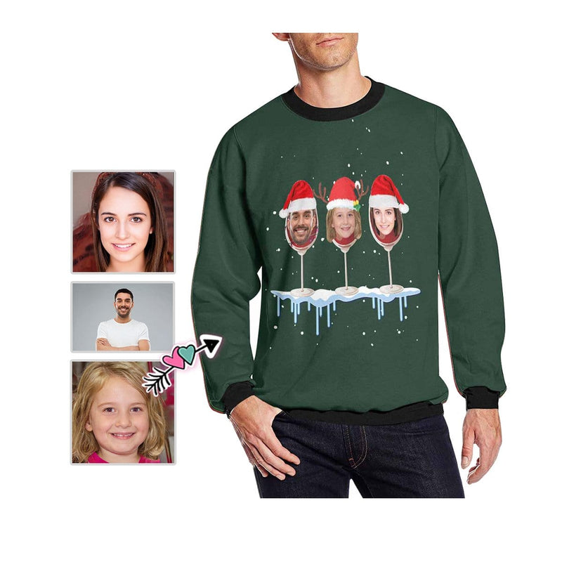 Personalized Face Christmas Wine Cup Ugly Men's Christmas Sweatshirts, Gift For Christmas Custom face Sweatshirt, Ugly Couple Sweatshirts