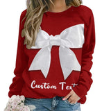 Personalized Text Christmas Bow Tie Red Ugly Women's Christmas Sweatshirts, Gift For Christmas Custom Text Sweatshirt, Ugly Couple Sweatshirts