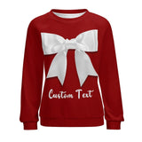 Personalized Text Christmas Bow Tie Red Ugly Women's Christmas Sweatshirts, Gift For Christmas Custom Text Sweatshirt, Ugly Couple Sweatshirts