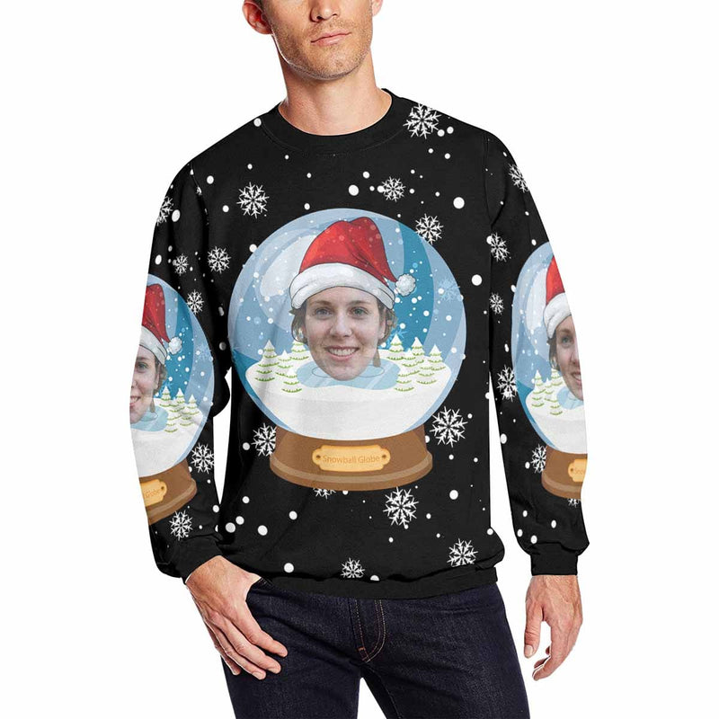 Personalized Face Crystal Ball Christmas Ugly Men's Christmas Sweatshirts, Gift For Christmas Custom face Sweatshirt, Ugly Couple Sweatshirts