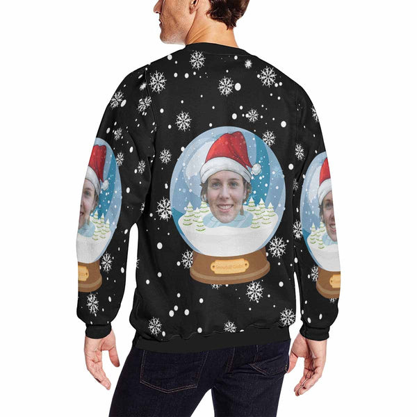 Personalized Face Crystal Ball Christmas Ugly Men's Christmas Sweatshirts, Gift For Christmas Custom face Sweatshirt, Ugly Couple Sweatshirts