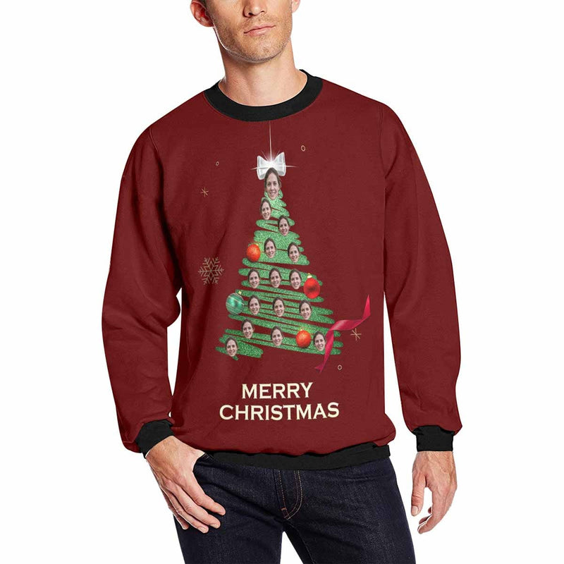 Personalized Face Christmas Tree Ugly Men's Christmas Sweatshirts, Gift For Christmas Custom face Sweatshirt, Ugly Couple Sweatshirts