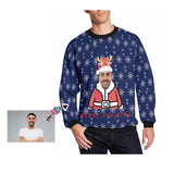 Personalized Face Merry Christmas Snowflake Ugly Men's Christmas Sweatshirts, Gift For Christmas Custom face Sweatshirt, Ugly Couple Sweatshirts