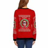 Personalized Face Merry Christmas Red Ugly Women's Christmas Sweatshirts, Gift For Christmas Custom face Sweatshirt, Ugly Couple Sweatshirts