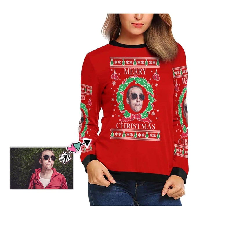 Personalized Face Merry Christmas Red Ugly Women's Christmas Sweatshirts, Gift For Christmas Custom face Sweatshirt, Ugly Couple Sweatshirts