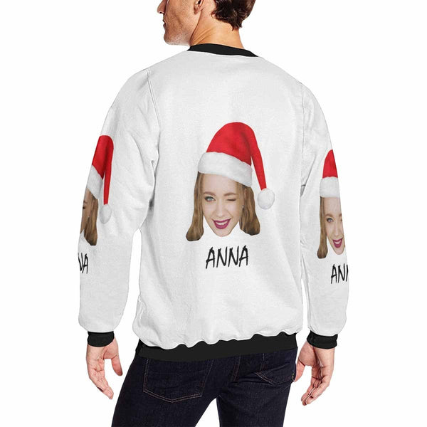 Personalized Face&Name Christmas Hat White Background Ugly Men's Christmas Sweatshirts, Gift For Christmas Custom face Sweatshirt, Ugly Couple Sweatshirts