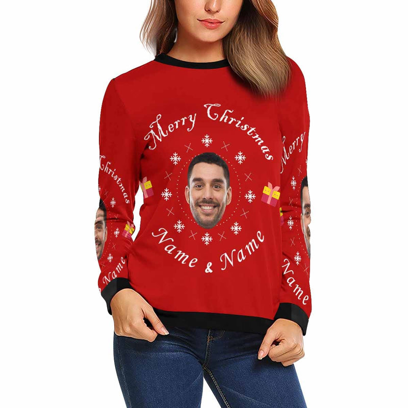 Personalized Face&Name Merry Christmas Santa Ugly Women's Christmas Sweatshirts, Gift For Christmas Custom face Sweatshirt, Ugly Couple Sweatshirts