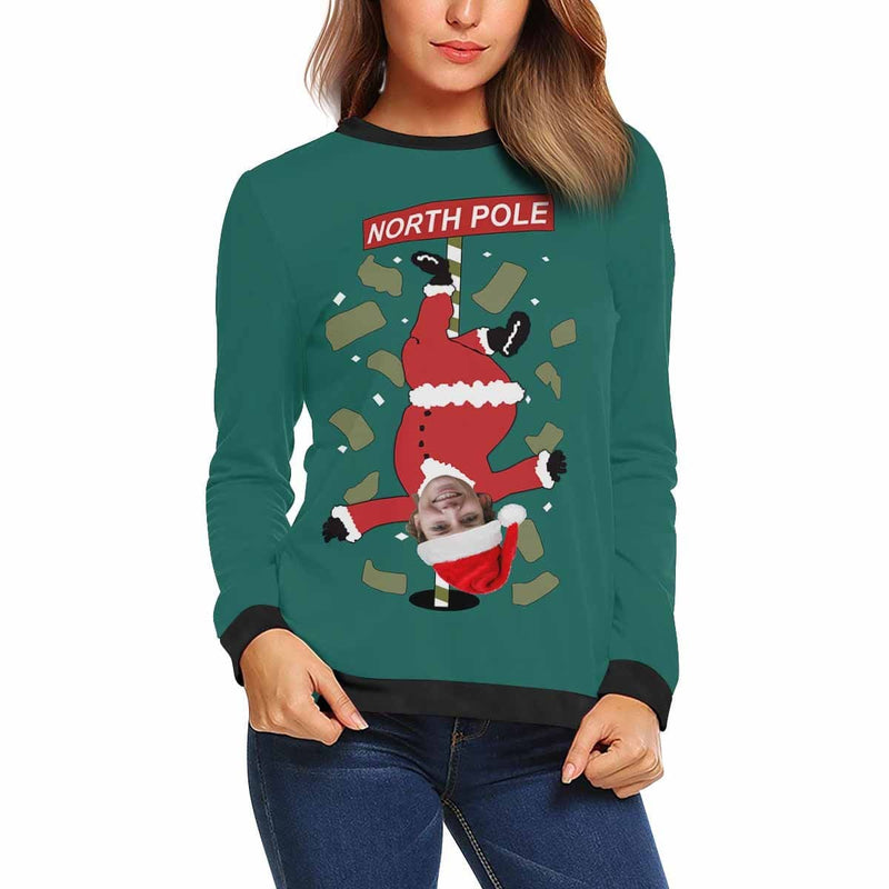 Personalized Face North Pole Ugly Women's Christmas Sweatshirts, Gift For Christmas Custom face Sweatshirt, Ugly Couple Sweatshirts