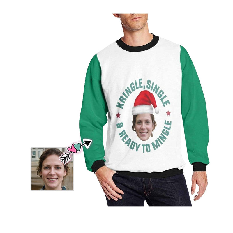 Personalized Face Ready To Mingle Christmas Ugly Men's Christmas Sweatshirts, Gift For Christmas Custom face Sweatshirt, Ugly Couple Sweatshirts