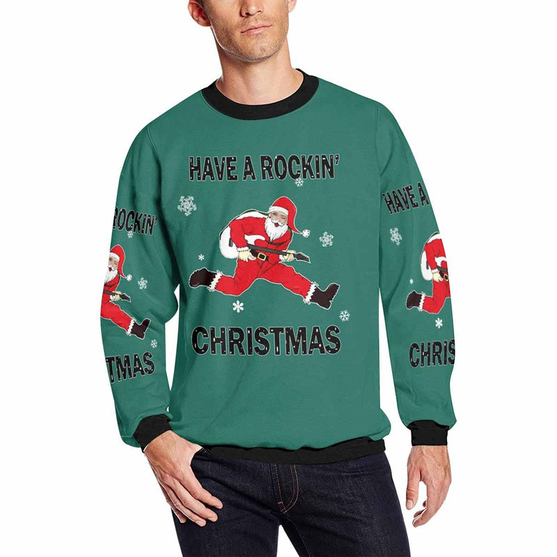 Personalized Face Santa Claus Green Ugly Men's Christmas Sweatshirts, Gift For Christmas Custom face Sweatshirt, Ugly Couple Sweatshirts