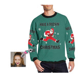 Personalized Face Santa Claus Green Ugly Men's Christmas Sweatshirts, Gift For Christmas Custom face Sweatshirt, Ugly Couple Sweatshirts