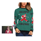 Personalized Face Rockin Santa Claus Ugly Women's Christmas Sweatshirts, Gift For Christmas Custom face Sweatshirt, Ugly Couple Sweatshirts