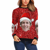 Personalized Face Shiny Red Christmas Ugly Women's Christmas Sweatshirts, Gift For Christmas Custom face Sweatshirt, Ugly Couple Sweatshirts