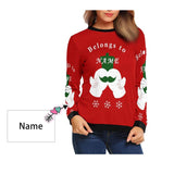 Personalized Name Beard Ugly Women's Christmas Sweatshirts, Gift For Christmas Custom Name Sweatshirt, Ugly Couple Sweatshirts