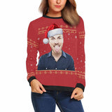 Personalized Photo Christmas Red Hat Ugly Men's Christmas Sweatshirts, Gift For Christmas Custom Photo Sweatshirt, Ugly Couple Sweatshirts