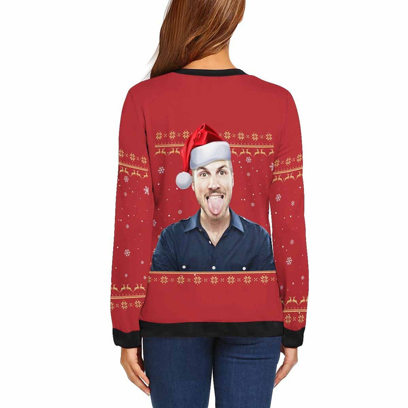 Personalized Photo Christmas Red Hat Ugly Men's Christmas Sweatshirts, Gift For Christmas Custom Photo Sweatshirt, Ugly Couple Sweatshirts