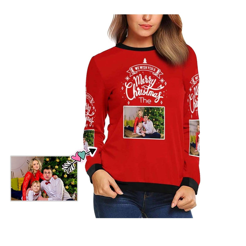 Personalized Photo Family Ugly Women's Christmas Sweatshirts, Gift For Christmas Custom Photo Sweatshirt, Ugly Couple Sweatshirts