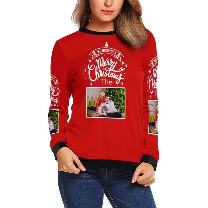 Personalized Photo Family Ugly Women's Christmas Sweatshirts, Gift For Christmas Custom Photo Sweatshirt, Ugly Couple Sweatshirts