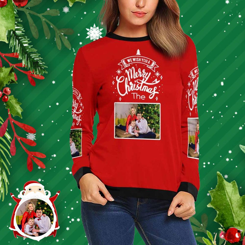 Personalized Photo Family Ugly Women's Christmas Sweatshirts, Gift For Christmas Custom Photo Sweatshirt, Ugly Couple Sweatshirts